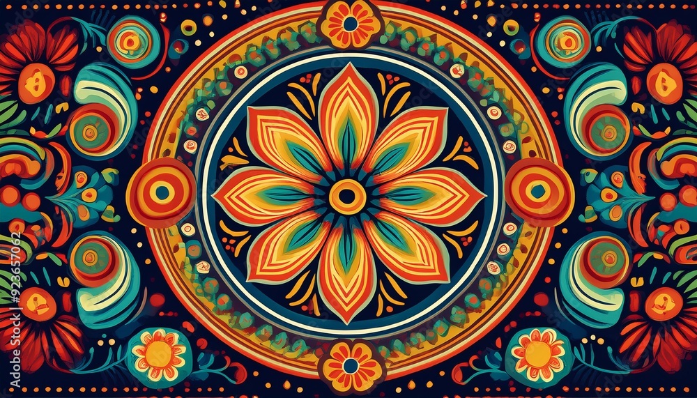 Fototapeta premium Traditional Folk Pattern Focus on a traditional folk pattern with cultural elements, with rich colors, with a rustic background