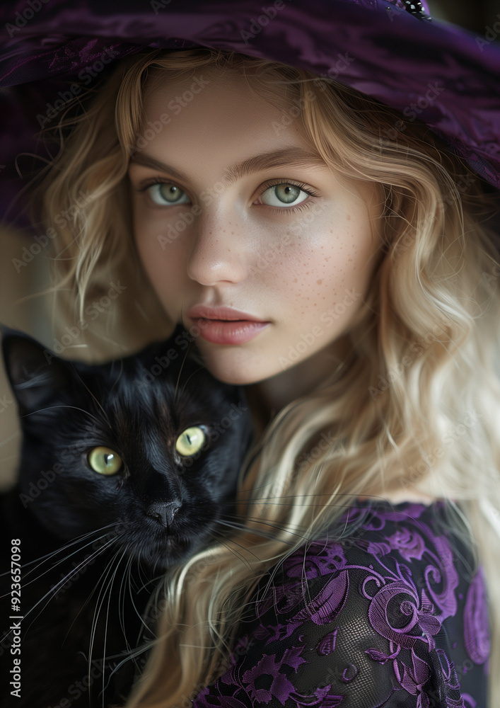 A blonde girl with a with costume for halloween A blonde girl with a with costume for halloween