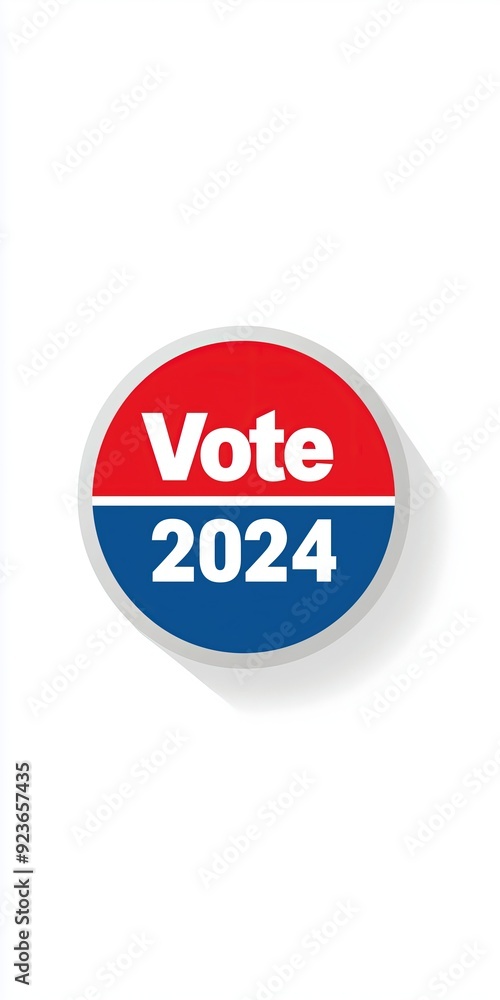 Vote 2024 button badge with bold red, white, and blue color scheme on a white background Vote 2024 button badge with bold red, white, and blue color scheme on a white background