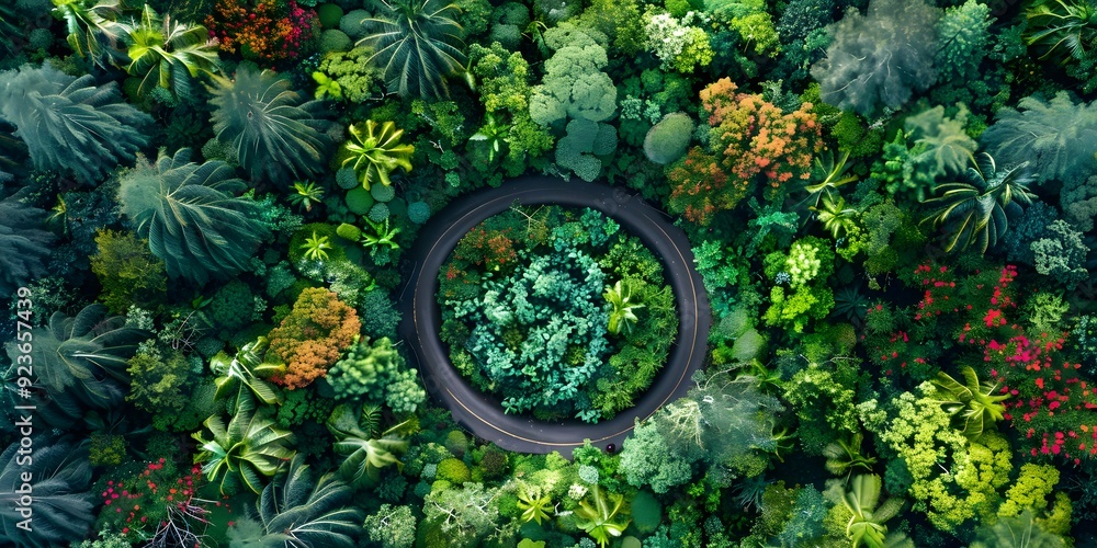 Eco-Friendly Sustainability Loop Symbol Formed by Green Plants in a Forest. A Powerful Representation of Nature, Conservation, and Environmental Stewardship. Capturing the Essence of Sustainability an