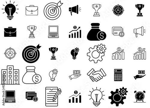 Set Of Business Icons Collection Isolated Silhouette Solid Icons Including Business-And-Finance,Money,Bank,Technology,Business Solid Icon Collection. Vector Illustration