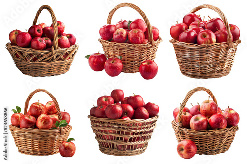 Six Wicker Baskets Overflowing with Red Apples