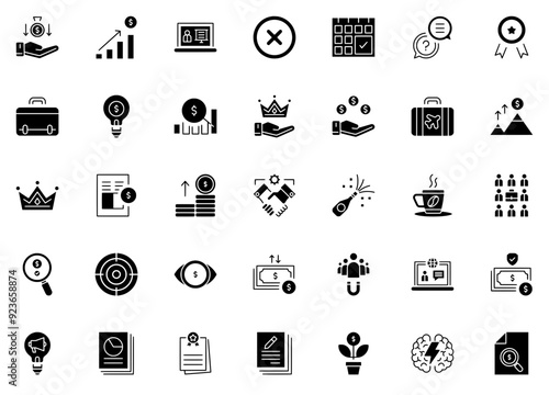 Mega Set Of Vector Business Isolated Silhouette Solid Icons With User,Online,Business,Money,Dollar Outline Icons Collection. Simple Vector Illustration