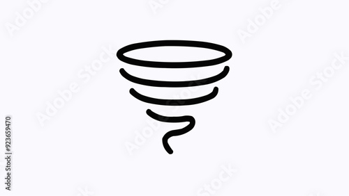 A simple black and white icon representing a tornado in a swirl pattern. Ideal for weather apps and storm warnings.
