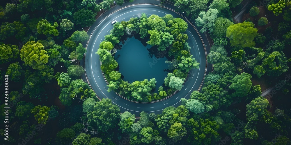 Circular Road Surrounding a Forest: A Green Concept Representing Environmental Sustainability. Capturing the Balance Between Infrastructure and Nature, Emphasizing Eco-Friendly Urban Planning. Circular Road Surrounding a Forest: A Green Concept Representing Environmental Sustainability. Capturing the Balance Between Infrastructure and Nature, Emphasizing Eco-Friendly Urban Planning.