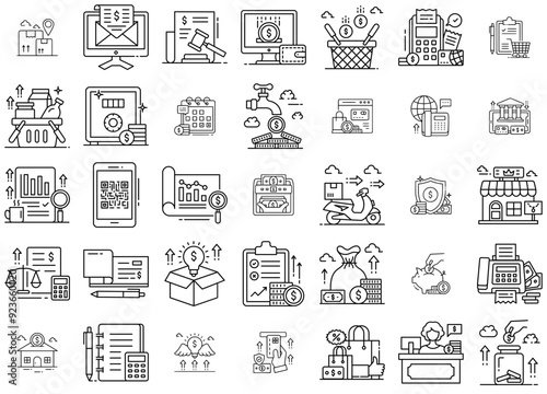 A Collection Of Business And Finance Icons Silhouette Vector Logo Design Containing Balance-Sheet,Finance,Report,Ecommerce,Money Infographic Simple Vector Illustration Logo