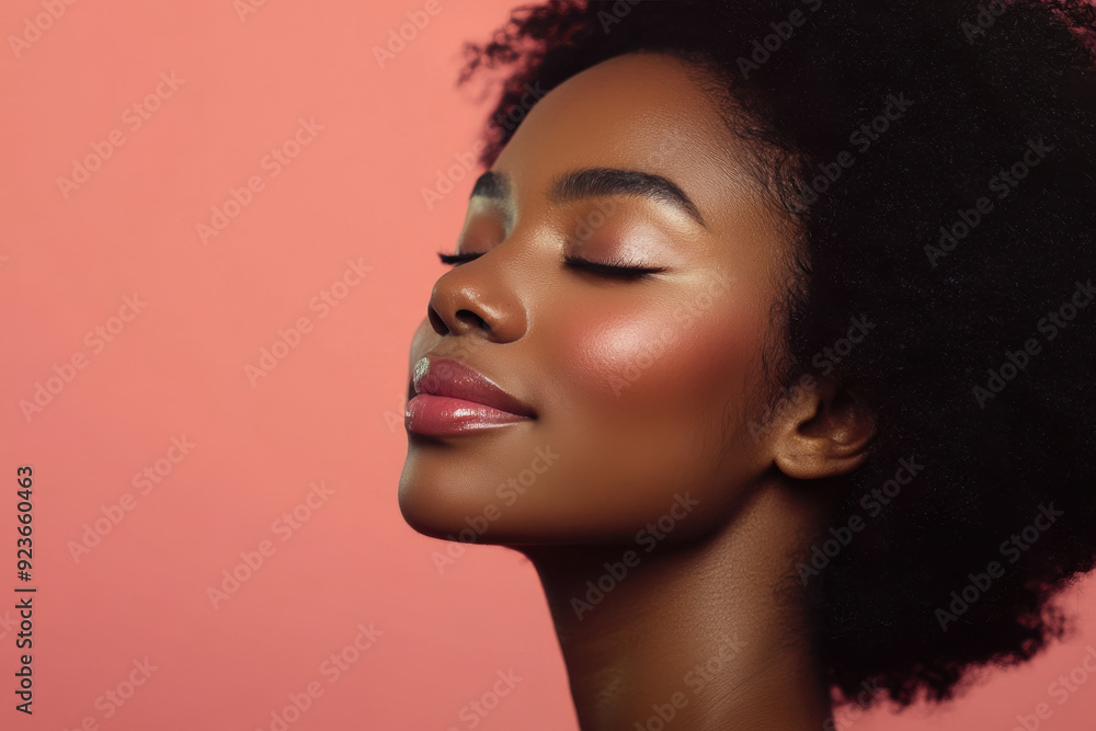 A close up of a black woman's face with her eyes closed A close up of a black woman's face with her eyes closed