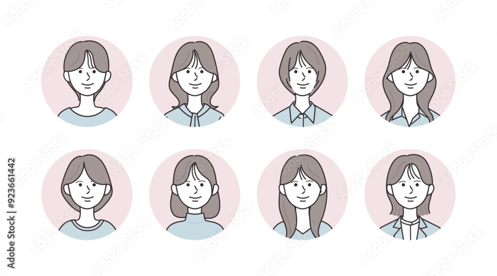 様々な女性のアイコンイラストセット 様々な女性のアイコンイラストセット