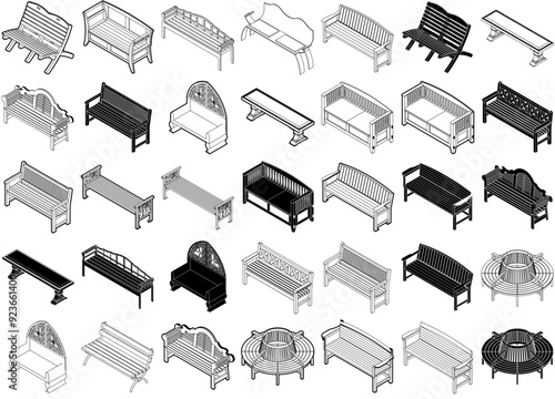 Set Of Benches Icons Collection Isolated Silhouette Solid Icons Including Seat,Sitting,Sit,Relax,Park Business Infographic Elements Logo Vector Illustration