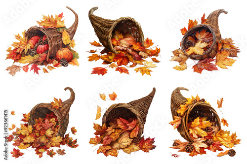 Autumn Leaves in Wicker Baskets and Cornucopias photo