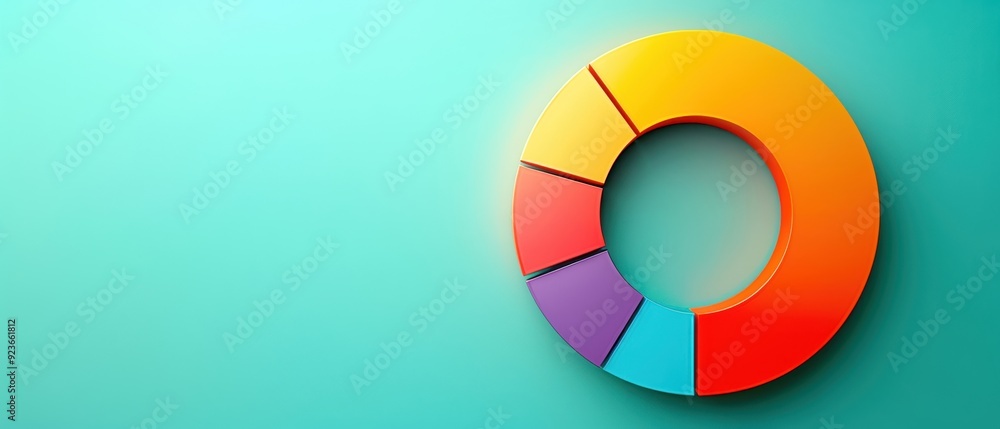 Colorful 3D pie chart on a turquoise background. Business, finance, and data concept. Perfect for presentations and reports. Colorful 3D pie chart on a turquoise background. Business, finance, and data concept. Perfect for presentations and reports.