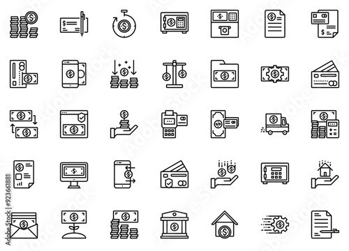 Mega Set Of Vector Banking Icons Silhouette Vector Logo Design Containing Money,Financial,Banking,Bank,Business Simple Black Style Symbol Sign For Apps And Website, Vector Illustration