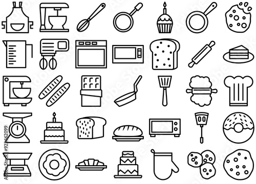 Set Of Linear Bakery Isolated Silhouette Solid Icons With Shop,Patisserie,Kitchen,Bread,Bakery Outline Icons Collection. Simple Vector Illustration