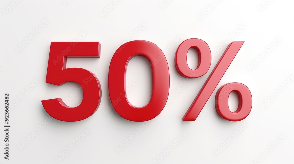 Red 50% sign on white background, representing a half-price discount or promotional offer. Modern and minimalistic design for sales and marketing use. Red 50% sign on white background, representing a half-price discount or promotional offer. Modern and minimalistic design for sales and marketing use.