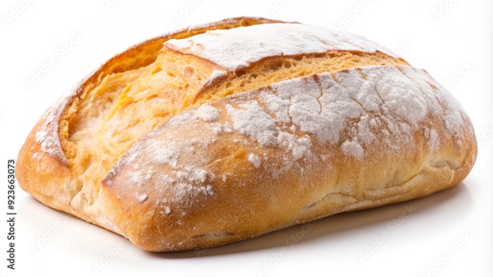 Freshly baked ciabatta bread, crusty on the outside and soft on the inside, isolated on a white background, waiting to be devoured or used. Freshly baked ciabatta bread, crusty on the outside and soft on the inside, isolated on a white background, waiting to be devoured or used.