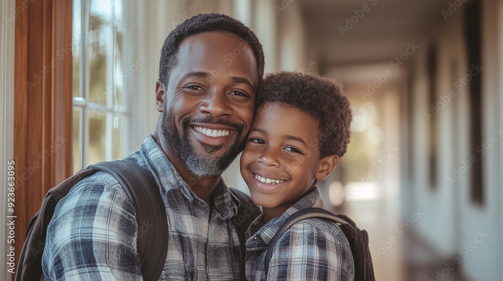 African Father and son share a moment of care and affection as they prepare to step out together, highlighting the warmth of their relationship. African Father and son share a moment of care and affection as they prepare to step out together, highlighting the warmth of their relationship.