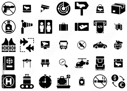 Mega Set Of Vector Airport S Pixel Prefect Vector Symbols Apps, Websites Ui Designs Suitable For Tour,Travel,Airport,Transport,Flight Set Vector Flat Line Icons photo