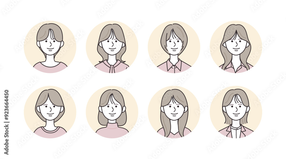 様々な女性のアイコンイラストセット 様々な女性のアイコンイラストセット