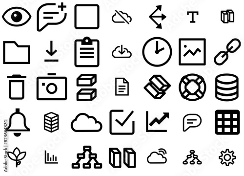 A Collection Of Px Grid 15Px Line Icons Icons Web Header Banner Design Containing To-Cloud,Cloud-Data,Building-Blocks,Boxes,Cloud-Service Vector Icons Illustration Collection