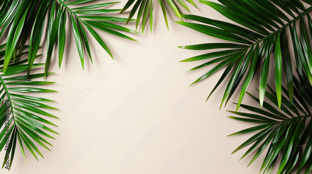 Tropical palm leaves on a beige background, creating a lush and calming scene perfect for design projects, social media posts, and tropical-themed artwork. Tropical palm leaves on a beige background, creating a lush and calming scene perfect for design projects, social media posts, and tropical-themed artwork.
