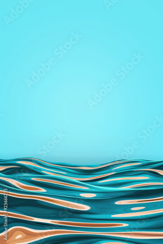 Abstract, visually interesting digital artwork featuring a vivid and vibrant blue wavy water pattern with contrasting tan highlights against a pastel blue background. photo