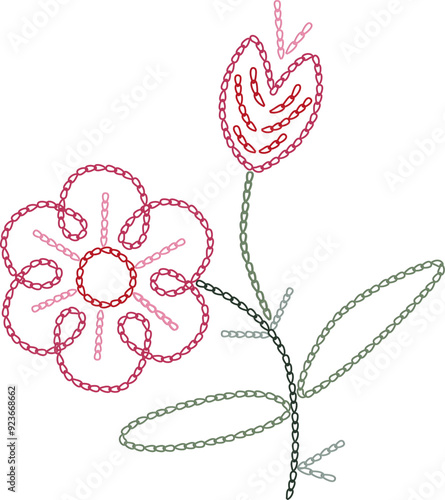 Embroidery stitch flower.  Beautiful textured rose. Stitching lines surface texture.