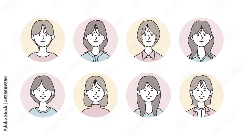 様々な女性のアイコンイラストセット 様々な女性のアイコンイラストセット