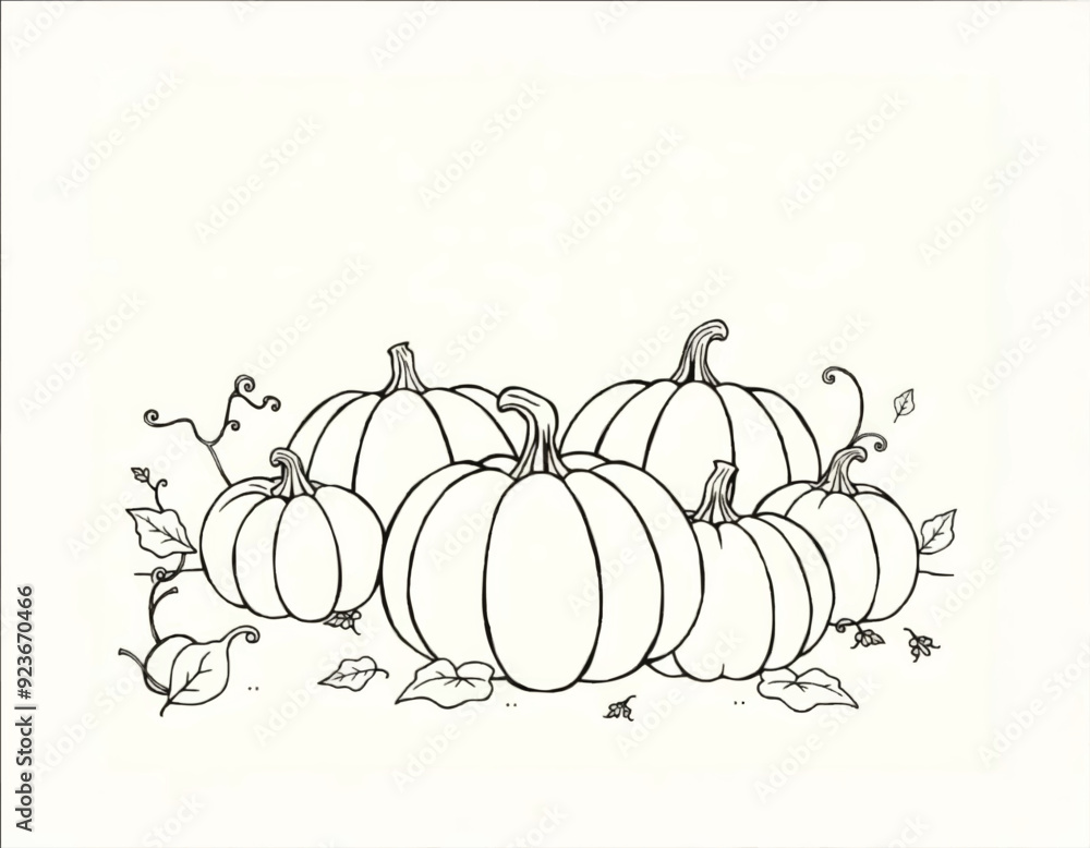 a simple line drawing of thanksgiving pumpkins with an autumn leaves arround it