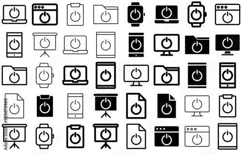 Set Of Turn On Icons Silhouette Vector Logo Design Containing Shutdown,Turn-On,Turn-Off,Power-Buton,On-Off-Button Pictograms And Infographics Design Elements Vector Illustration