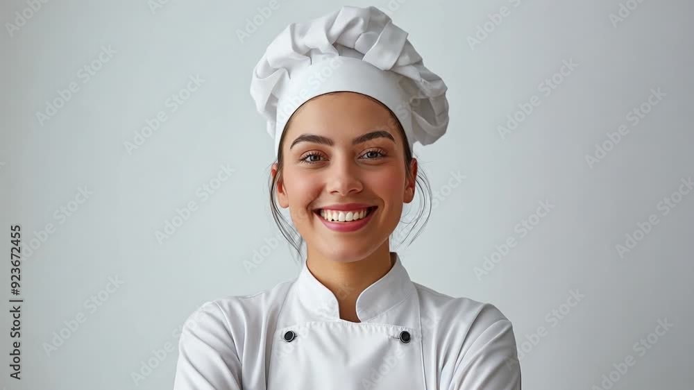 A confident young female chef in a pristine white uniform. A confident young female chef in a pristine white uniform.