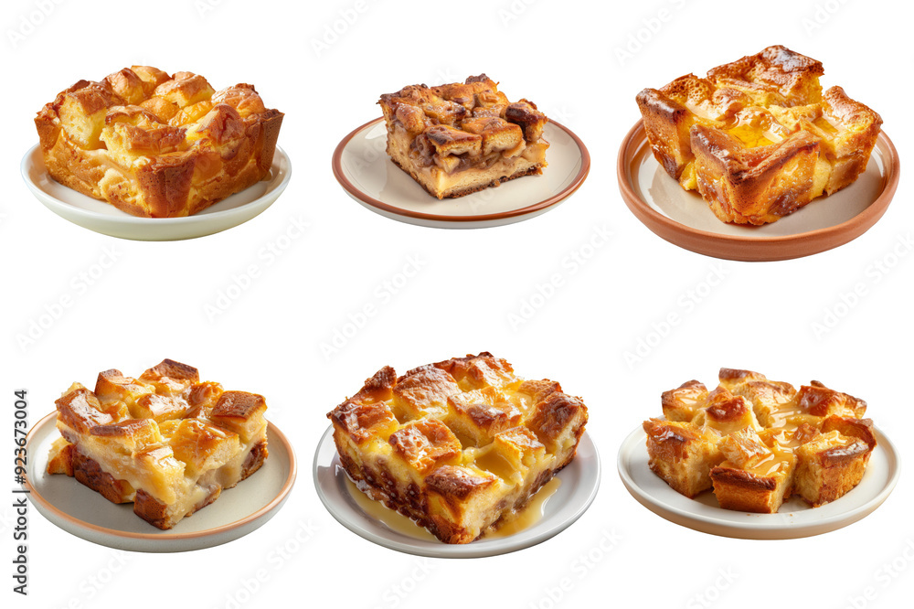 Different Views of a Delicious Bread Pudding with Caramel Drizzle Different Views of a Delicious Bread Pudding with Caramel Drizzle