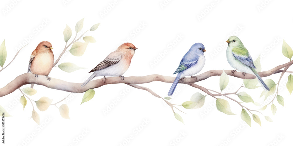 Obraz premium PNG Colorful birds on tree branch