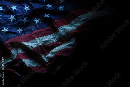 Close-up of an American flag with dark background