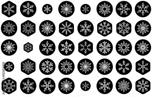 A Collection Of Snow Flake Solid Icons Silhouette Vector Logo Design Containing Winter,Frozen,Snow,Ice,Snow-Flake Simple Black Style Symbol Sign For Apps And Website, Vector Illustration