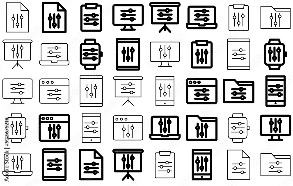 Set Of Linear Sliders Icons Web Header Banner Design Containing Configuration,Settings,Adjustment,Options,Equalizer Vector Illustration Linear Pictogram Pack Set Of Linear Sliders Icons Web Header Banner Design Containing Configuration,Settings,Adjustment,Options,Equalizer Vector Illustration Linear Pictogram Pack