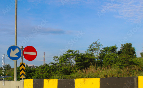 selective focus road signs or road markers on toll roads or highways