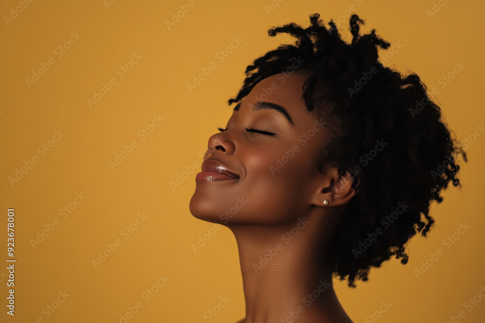 A close up of a black woman's face with her eyes closed A close up of a black woman's face with her eyes closed