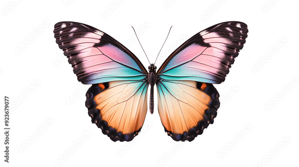 A vibrant butterfly with multicolored wings showcasing beautiful patterns, captured in a detailed, isolated view on a white background. A vibrant butterfly with multicolored wings showcasing beautiful patterns, captured in a detailed, isolated view on a white background.