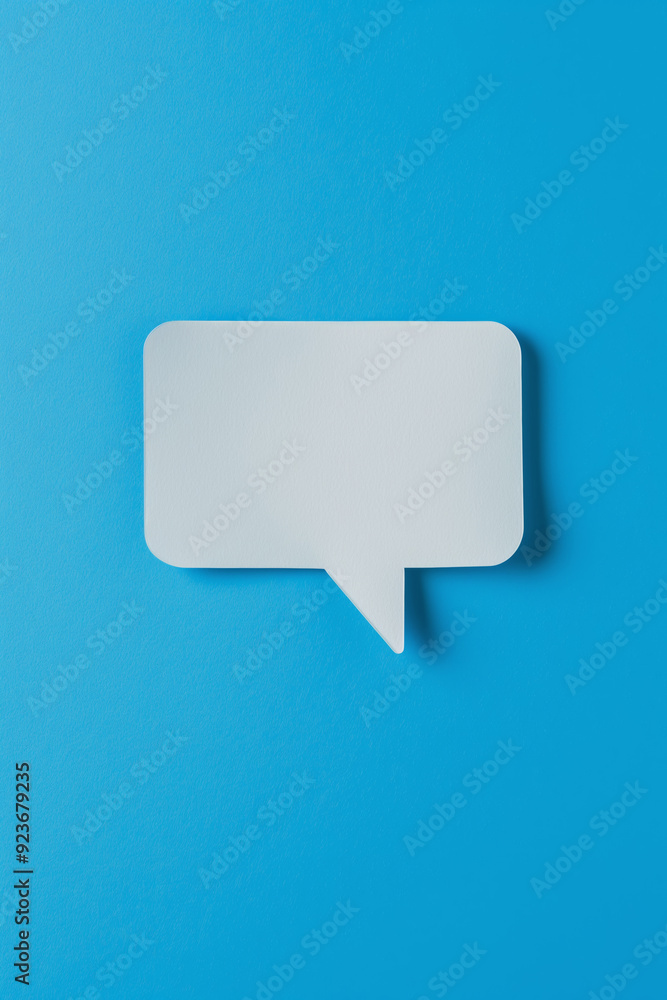 A white paper with a speech bubble on a blue background. Concept of emptiness or lack of communication A white paper with a speech bubble on a blue background. Concept of emptiness or lack of communication