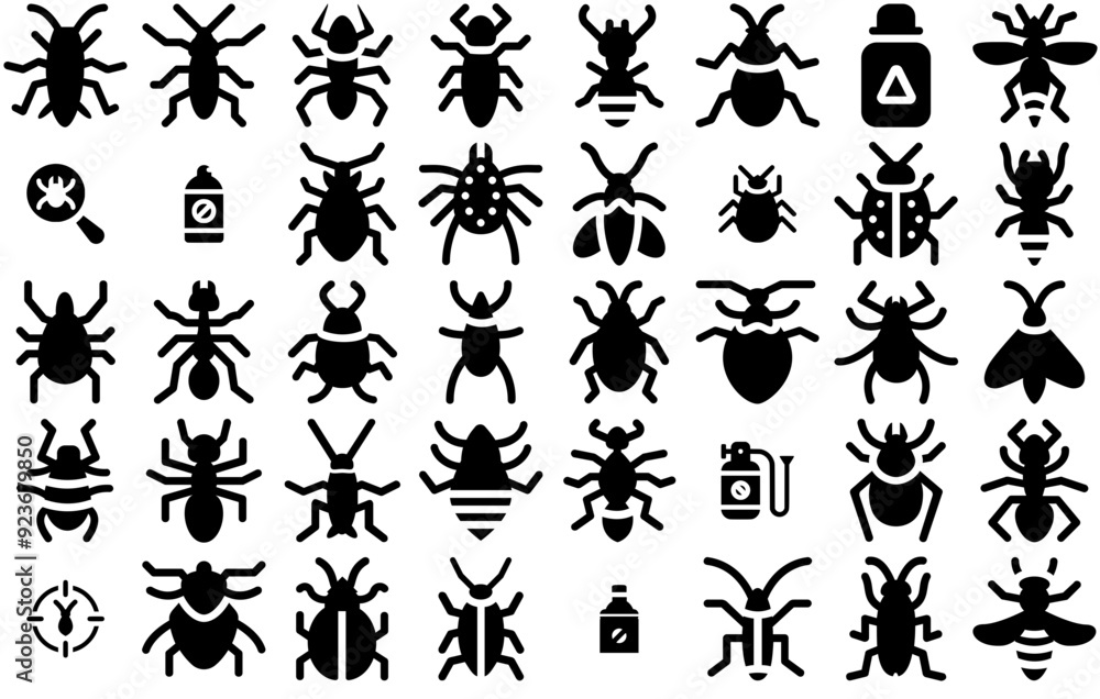 Mega Set Of Vector Pest Control Glyph Icons Icons Web Header Banner Design Containing Insect-Killer,Pest,Beetle,Bug,Insect Solid Icon Collection. Vector Illustration Mega Set Of Vector Pest Control Glyph Icons Icons Web Header Banner Design Containing Insect-Killer,Pest,Beetle,Bug,Insect Solid Icon Collection. Vector Illustration
