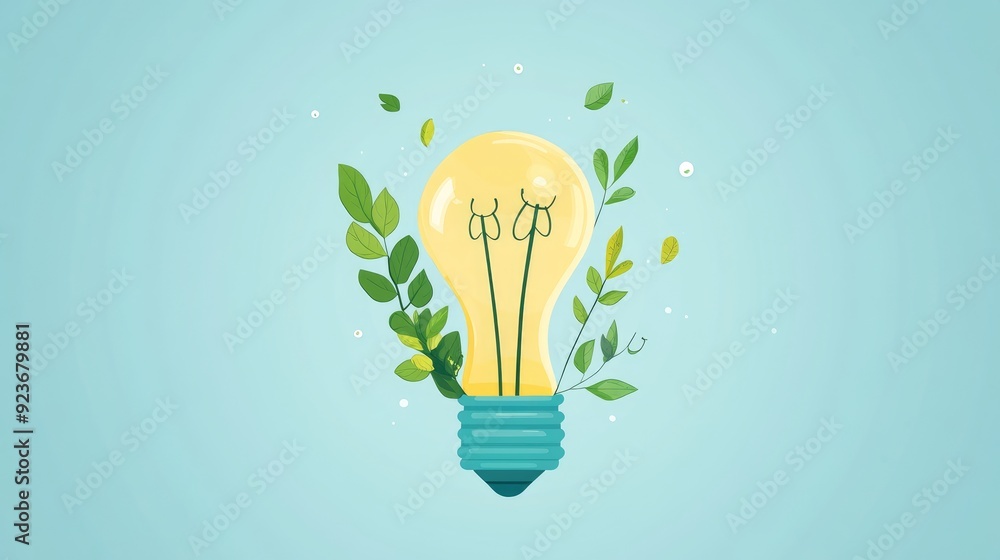 Light bulb filled with greenery, ideas blooming into growth, flat design illustration Light bulb filled with greenery, ideas blooming into growth, flat design illustration