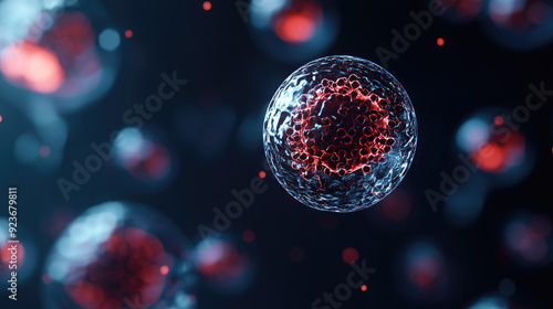 An abstract representation of a cell highlighting intricate details and vibrant colors, suitable for scientific or medical illustrations.