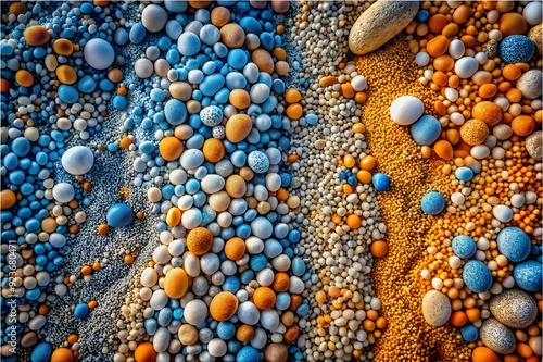 Colorful smooth round sea pebbles and various stones closeup texture pattern Pebble texture photo