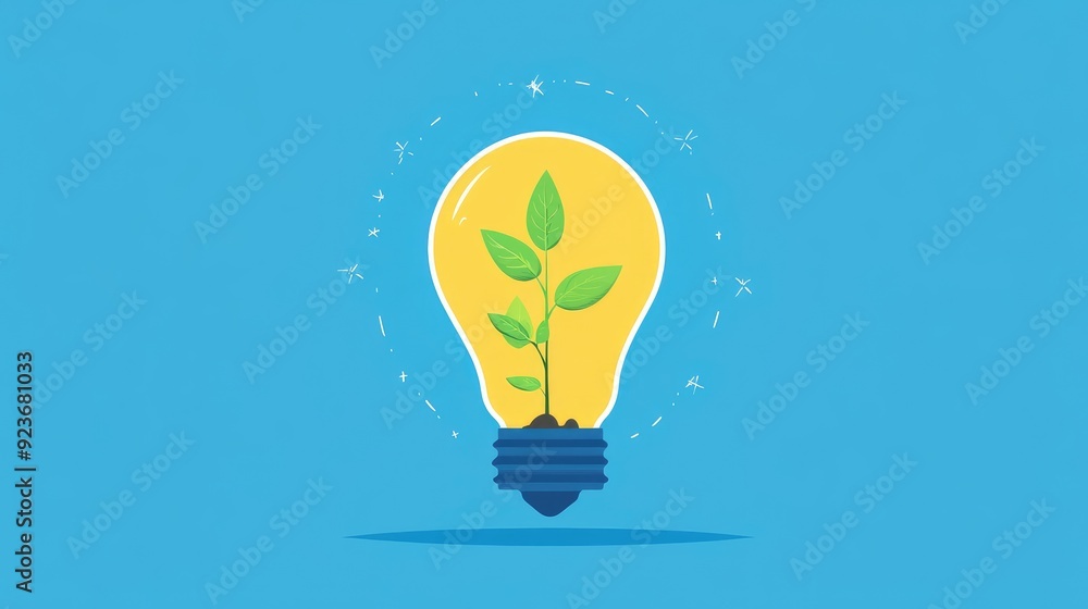 Light bulb with growing plant inside, idea and growth concept, flat design illustration Light bulb with growing plant inside, idea and growth concept, flat design illustration
