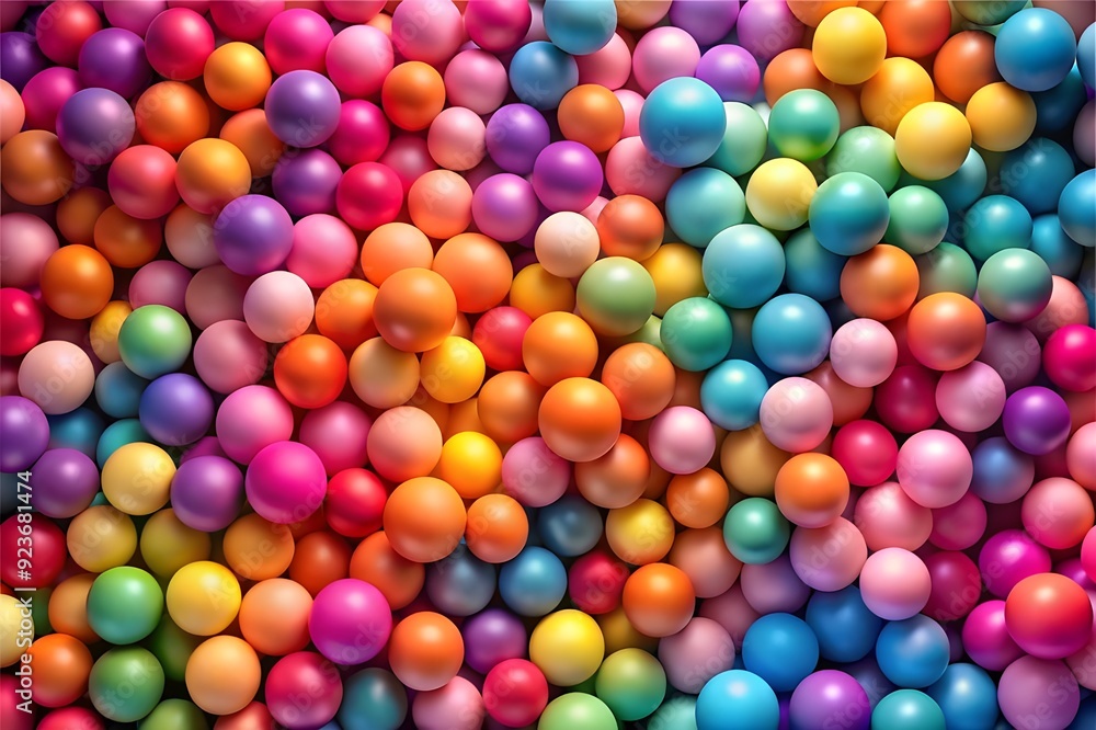 Many colorful big and small random spheres huge pile of colorful matte soft balls in different size Many colorful big and small random spheres huge pile of colorful matte soft balls in different size