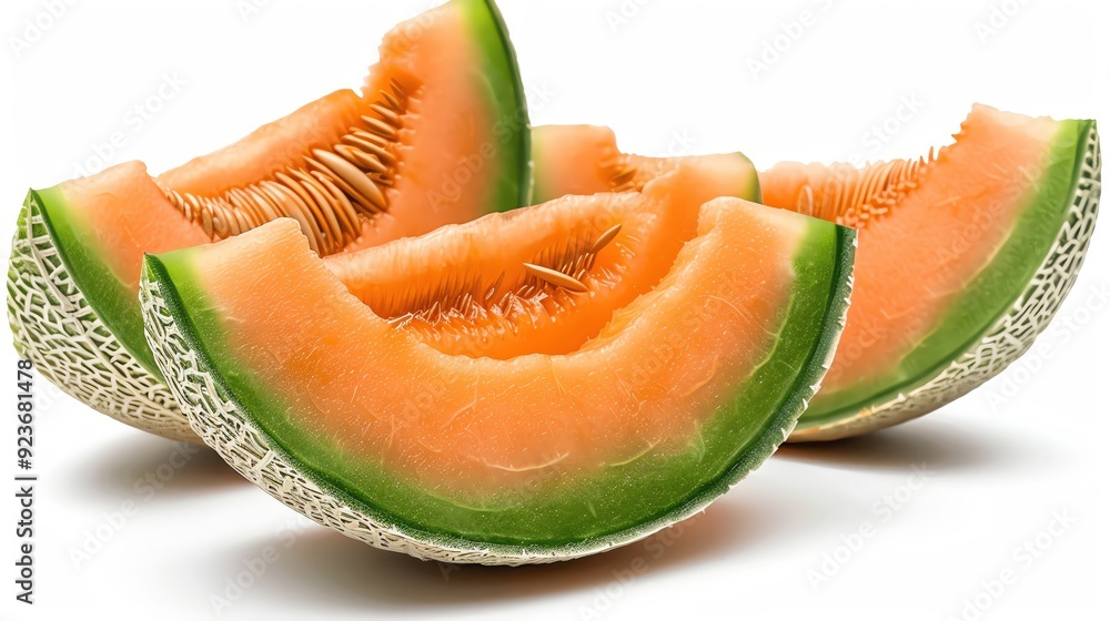 Cantaloupe slice, single object, Di-cut PNG style, isolated white background Cantaloupe slice, single object, Di-cut PNG style, isolated white background