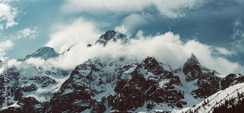 Fototapeta Naklejka Na Ścianę i Meble -  Mountain peaks near Morskie Oko or Sea Eye Lake in Poland at Winter. Tatras range