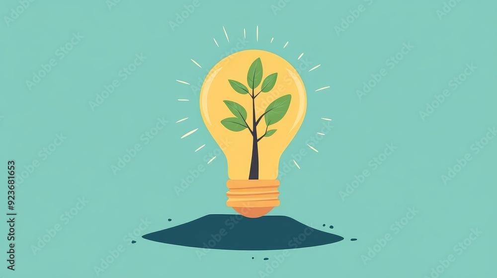 Tree sprouting from a light bulb, symbolizing ideas and development, flat design illustration Tree sprouting from a light bulb, symbolizing ideas and development, flat design illustration