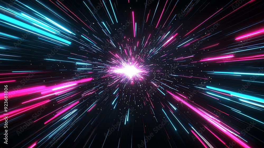 Light speed, light beams flying fast from center to edges of screen.A futuristic background with a bright white star explosion. An abstract design for space travel or science fiction concept Light speed, light beams flying fast from center to edges of screen.A futuristic background with a bright white star explosion. An abstract design for space travel or science fiction concept