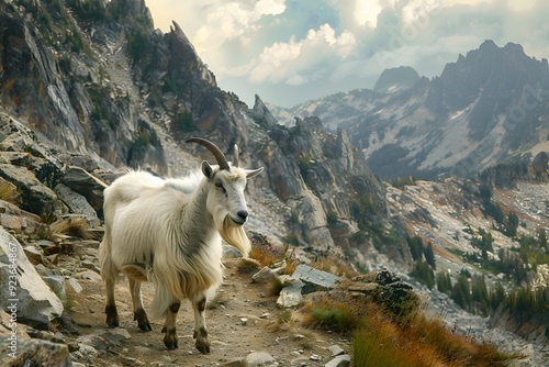 Mountain Goat on a Rocky Trail.